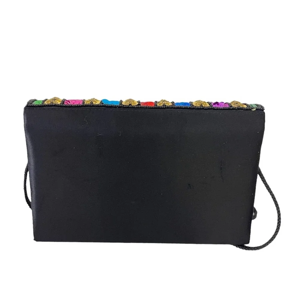 Vintage La Regale Black Multicolor Sequin Embellished Crossbody Bag Purse - Picture 8 of 10